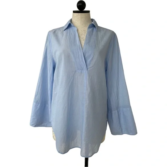 H&M Blouse in woven cotton fabric wide sleeves Collar wrapover V-Neck Size 8 - Picture 2 of 16